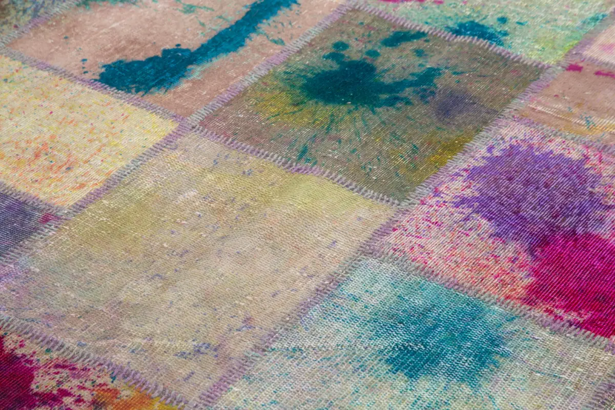 Patchwork Multi Pamuk Üzerine Yün El Dokuma Kilim-200x301 - Görsel 5