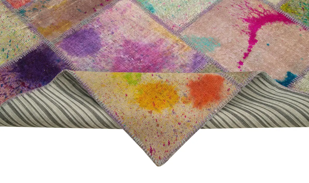 Patchwork Multi Pamuk Üzerine Yün El Dokuma Kilim-200x301 - Görsel 6
