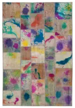 Patchwork Multi Pamuk Üzerine Yün El Dokuma Kilim-203x303