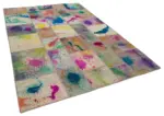 Patchwork Multi Pamuk Üzerine Yün El Dokuma Kilim-203x303 - Görsel 2
