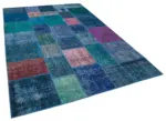 Patchwork Mavi Pamuk Üzerine Yün El Dokuma Kilim-204x300 - Görsel 2