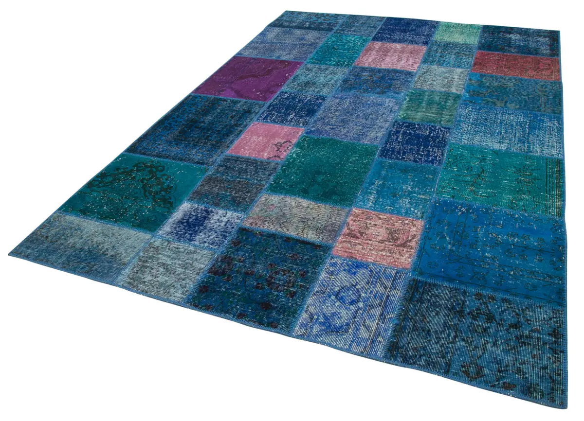 Patchwork Mavi Pamuk Üzerine Yün El Dokuma Kilim-204x300 - Görsel 3