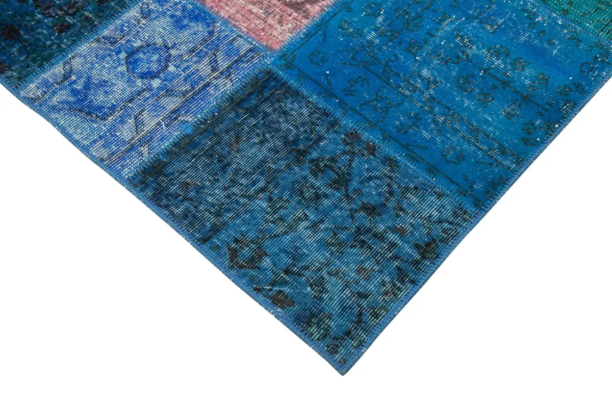 Patchwork Mavi Pamuk Üzerine Yün El Dokuma Kilim-204x300 - Görsel 4