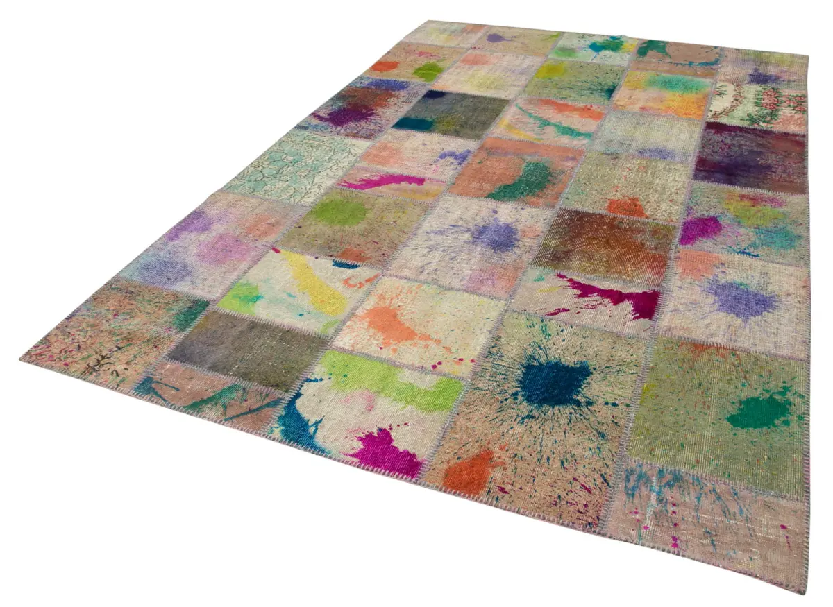 Patchwork Multi Pamuk Üzerine Yün El Dokuma Kilim-198x300 - Görsel 3