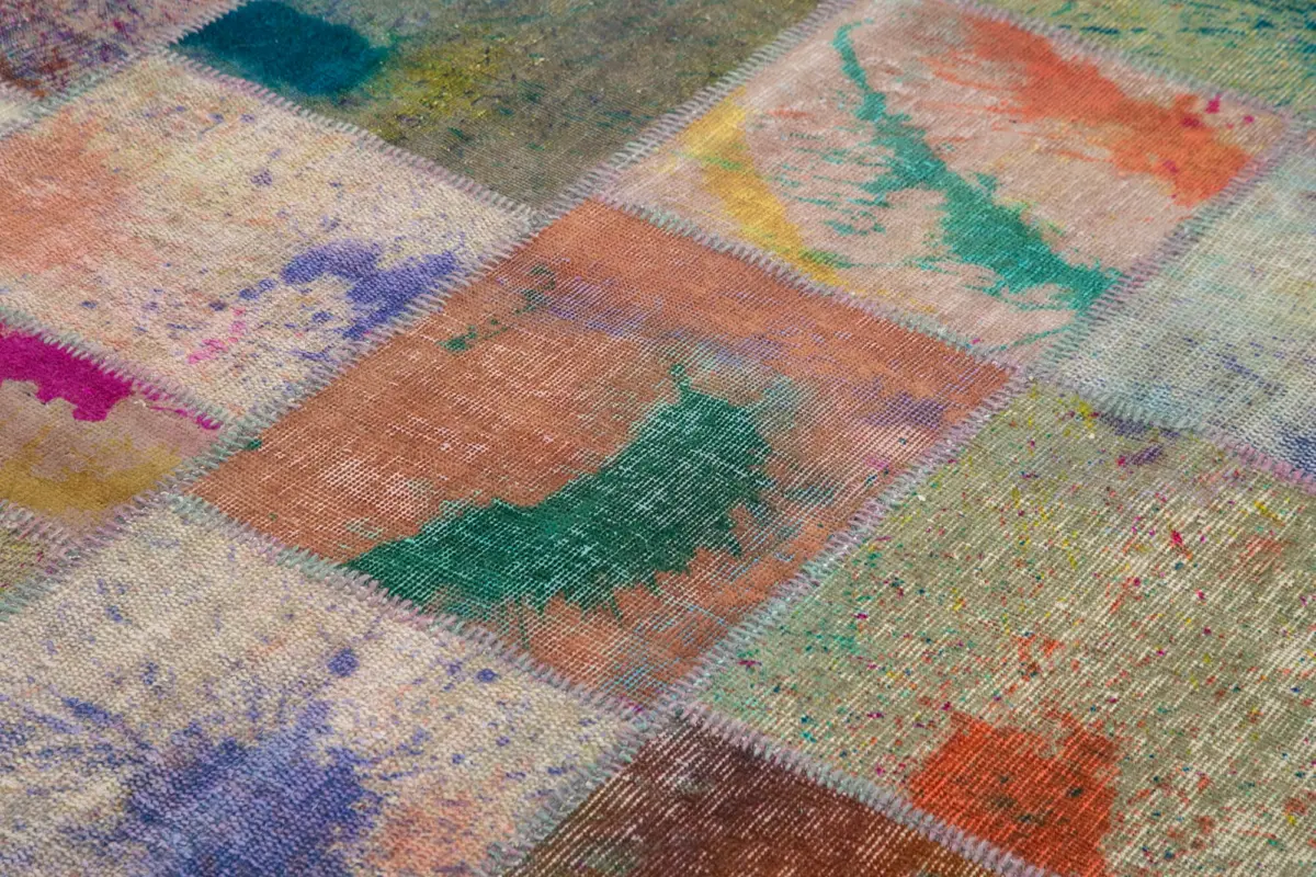 Patchwork Multi Pamuk Üzerine Yün El Dokuma Kilim-198x300 - Görsel 5