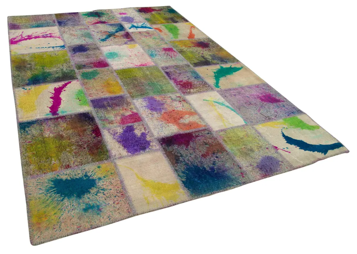 Patchwork Multi Pamuk Üzerine Yün El Dokuma Kilim-204x308 - Görsel 2