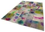Patchwork Multi Pamuk Üzerine Yün El Dokuma Kilim-204x308 - Görsel 3