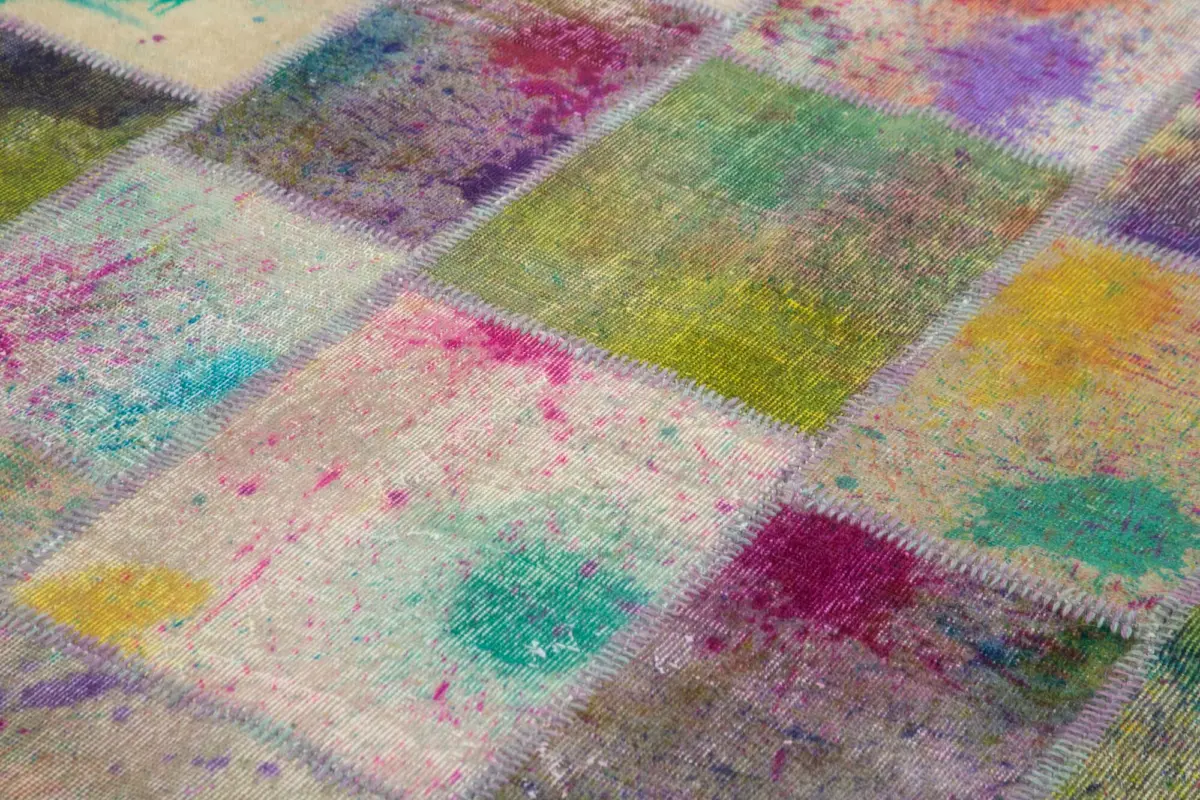 Patchwork Multi Pamuk Üzerine Yün El Dokuma Kilim-204x308 - Görsel 5