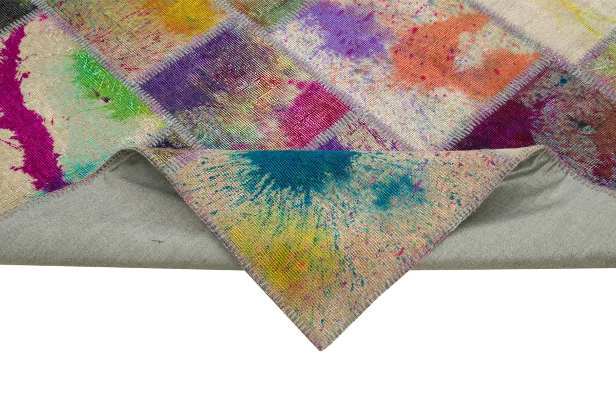 Patchwork Multi Pamuk Üzerine Yün El Dokuma Kilim-204x308 - Görsel 6