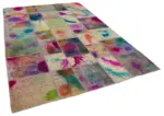 Patchwork Multi Pamuk Üzerine Yün El Dokuma Kilim-205x300 - Görsel 2