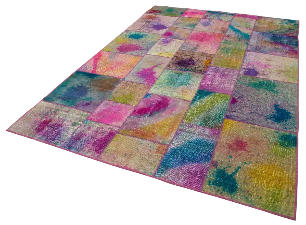 Patchwork Multi Pamuk Üzerine Yün El Dokuma Kilim-198x300 - Görsel 3