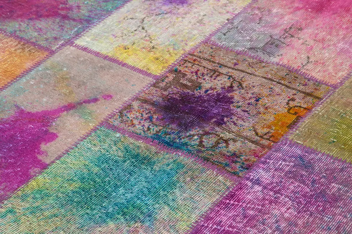 Patchwork Multi Pamuk Üzerine Yün El Dokuma Kilim-198x300 - Görsel 5