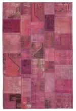 Patchwork Pembe Pamuk Üzerine Yün El Dokuma Kilim-196x299