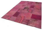 Patchwork Pembe Pamuk Üzerine Yün El Dokuma Kilim-196x299 - Görsel 3