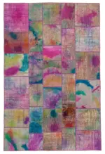 Patchwork Multi Pamuk Üzerine Yün El Dokuma Kilim-199x298