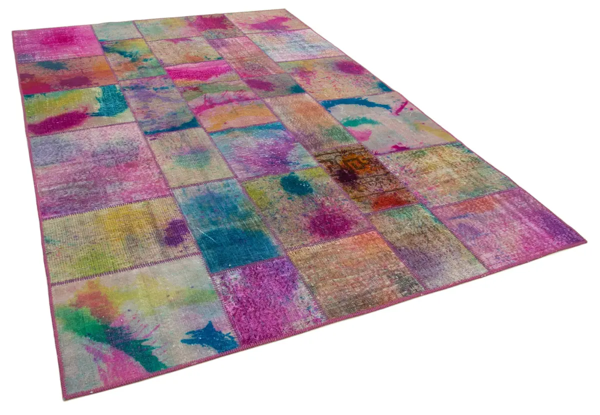 Patchwork Multi Pamuk Üzerine Yün El Dokuma Kilim-199x298 - Görsel 2