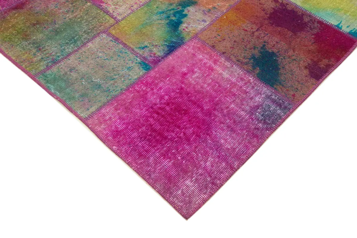 Patchwork Multi Pamuk Üzerine Yün El Dokuma Kilim-199x298 - Görsel 4