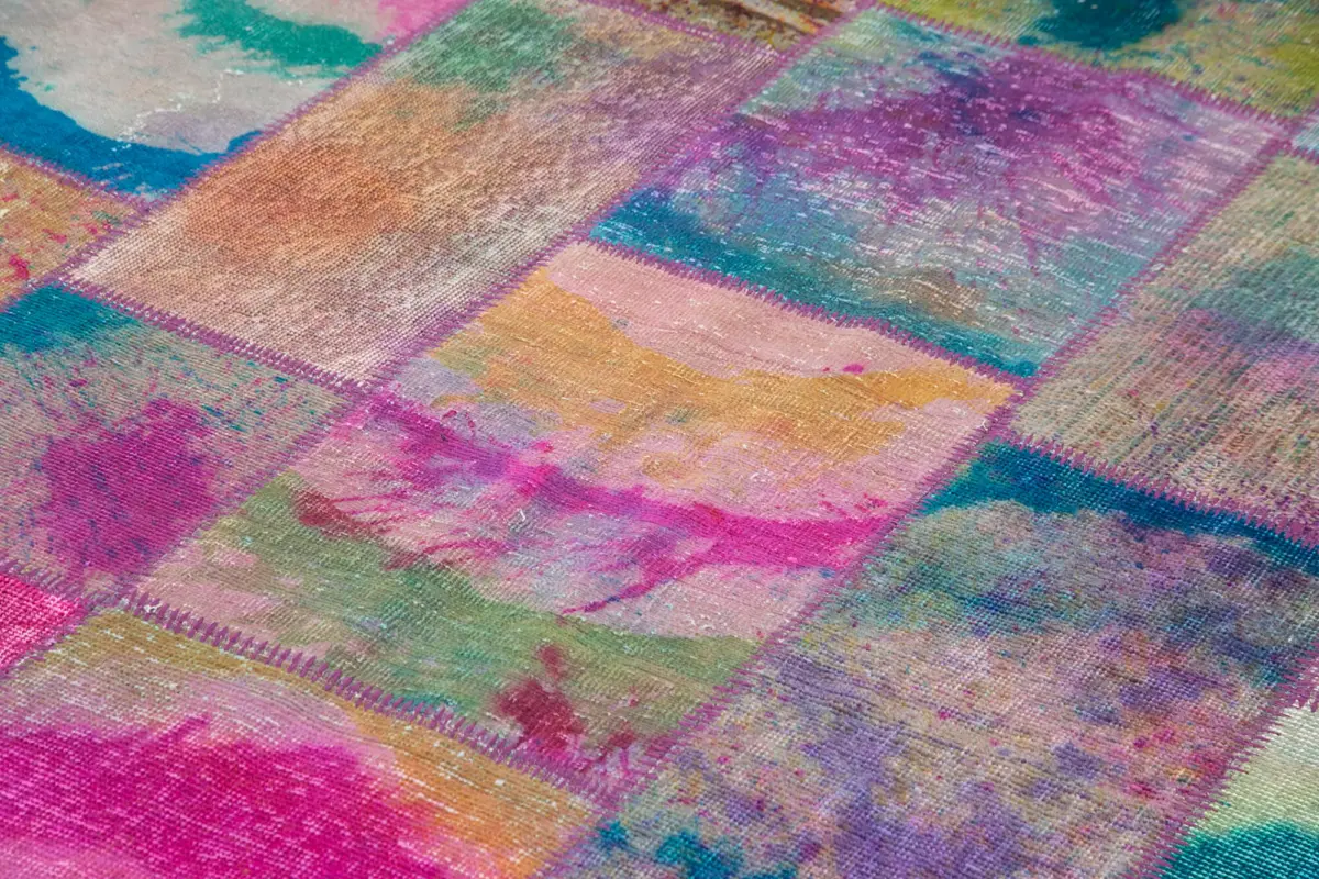 Patchwork Multi Pamuk Üzerine Yün El Dokuma Kilim-199x298 - Görsel 5