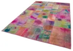 Patchwork Multi Pamuk Üzerine Yün El Dokuma Kilim-197x299 - Görsel 3