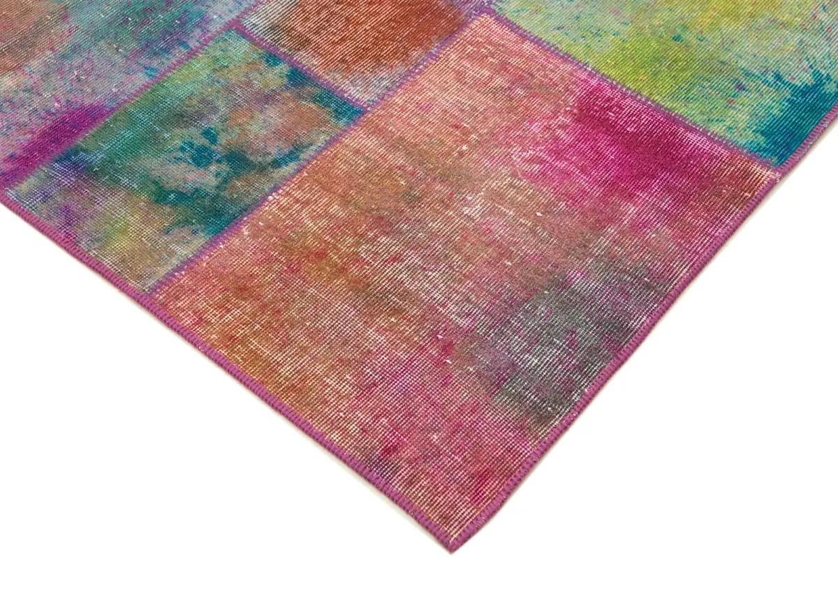 Patchwork Multi Pamuk Üzerine Yün El Dokuma Kilim-197x299 - Görsel 4