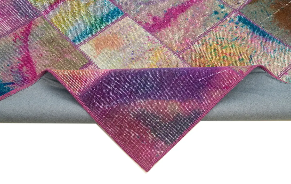 Patchwork Multi Pamuk Üzerine Yün El Dokuma Kilim-197x299 - Görsel 6