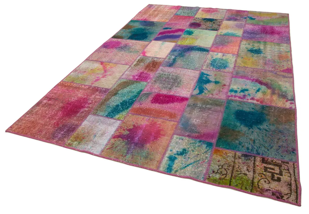 Patchwork Multi Pamuk Üzerine Yün El Dokuma Kilim-198x299 - Görsel 3