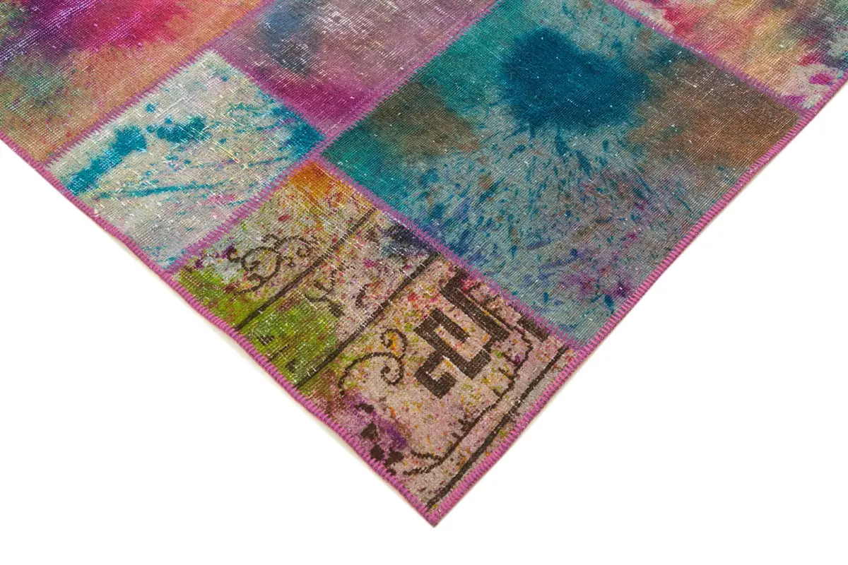 Patchwork Multi Pamuk Üzerine Yün El Dokuma Kilim-198x299 - Görsel 4