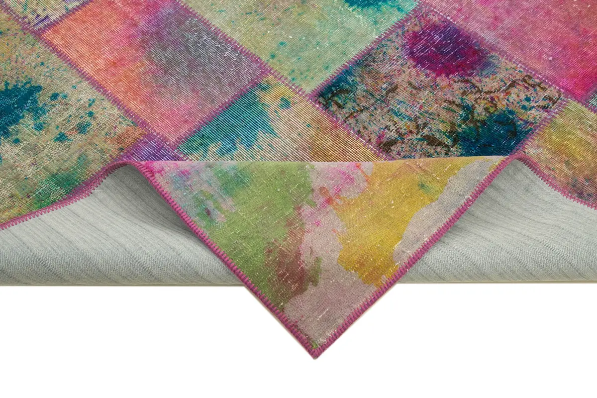 Patchwork Multi Pamuk Üzerine Yün El Dokuma Kilim-198x299 - Görsel 6