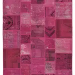 Patchwork Pembe Pamuk Üzerine Yün El Dokuma Kilim-200x306