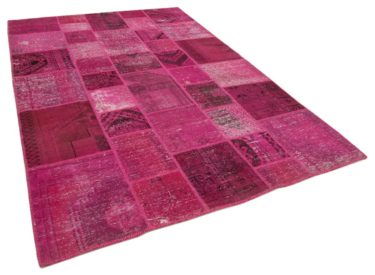 Patchwork Pembe Pamuk Üzerine Yün El Dokuma Kilim-200x306 - Görsel 2