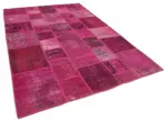 Patchwork Pembe Pamuk Üzerine Yün El Dokuma Kilim-200x306 - Görsel 2