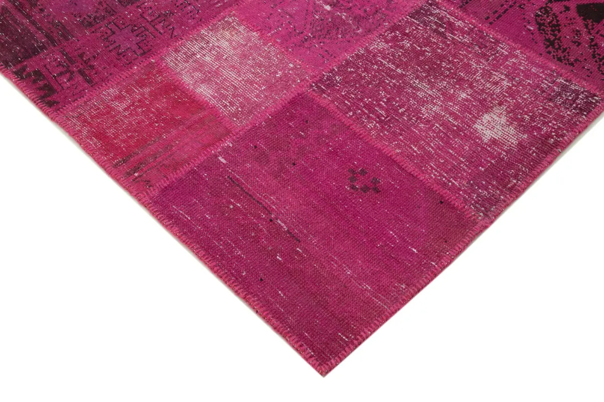 Patchwork Pembe Pamuk Üzerine Yün El Dokuma Kilim-200x306 - Görsel 4