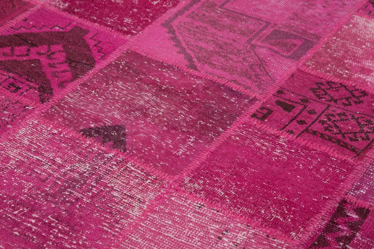 Patchwork Pembe Pamuk Üzerine Yün El Dokuma Kilim-200x306 - Görsel 5