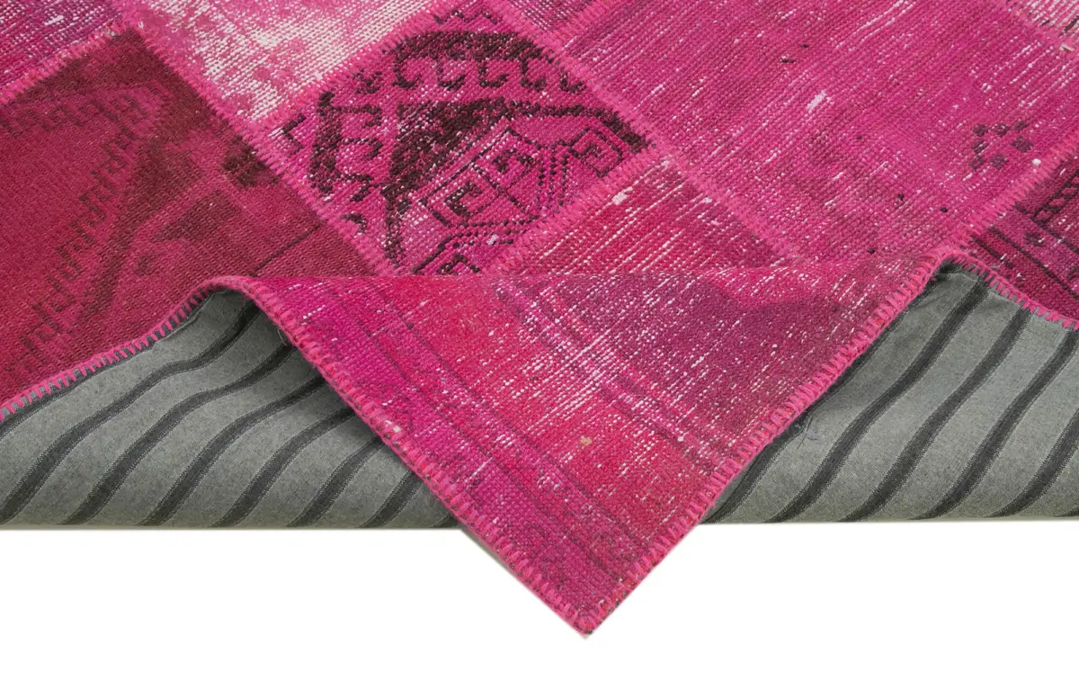 Patchwork Pembe Pamuk Üzerine Yün El Dokuma Kilim-200x306 - Görsel 6