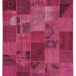 Patchwork Pembe Pamuk Üzerine Yün El Dokuma Kilim-198x302