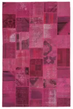 Patchwork Pembe Pamuk Üzerine Yün El Dokuma Kilim-198x302