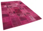 Patchwork Pembe Pamuk Üzerine Yün El Dokuma Kilim-198x302 - Görsel 2
