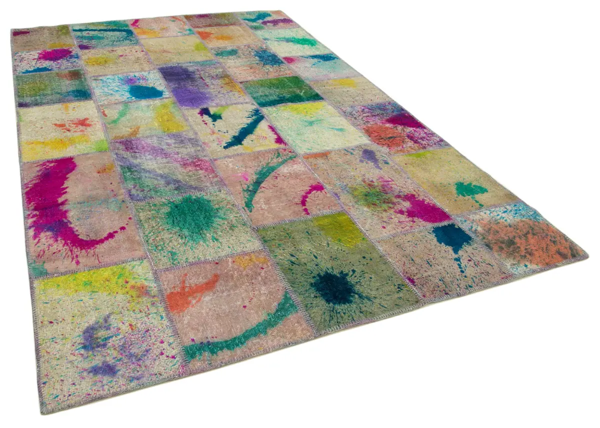 Patchwork Multi Pamuk Üzerine Yün El Dokuma Kilim-200x303 - Görsel 2