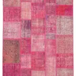 Patchwork Pembe Pamuk Üzerine Yün El Dokuma Kilim-200x302