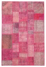 Patchwork Pembe Pamuk Üzerine Yün El Dokuma Kilim-200x302