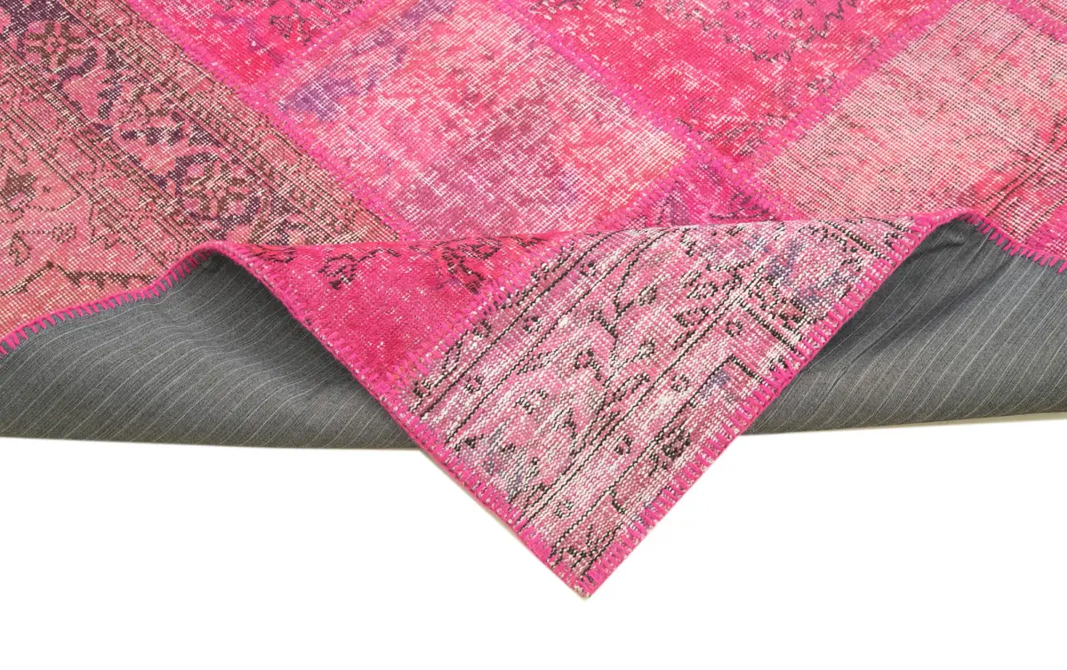 Patchwork Pembe Pamuk Üzerine Yün El Dokuma Kilim-200x302 - Görsel 6