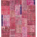 Patchwork Pembe Pamuk Üzerine Yün El Dokuma Kilim-198x294