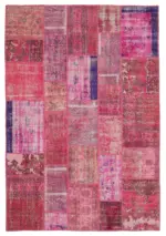 Patchwork Pembe Pamuk Üzerine Yün El Dokuma Kilim-198x294