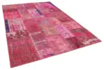 Patchwork Pembe Pamuk Üzerine Yün El Dokuma Kilim-198x294 - Görsel 2
