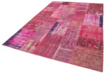 Patchwork Pembe Pamuk Üzerine Yün El Dokuma Kilim-198x294 - Görsel 3