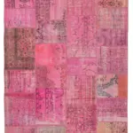 Patchwork Pembe Pamuk Üzerine Yün El Dokuma Kilim-208x314