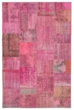 Patchwork Pembe Pamuk Üzerine Yün El Dokuma Kilim-208x314