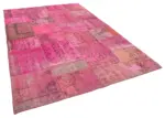 Patchwork Pembe Pamuk Üzerine Yün El Dokuma Kilim-208x314 - Görsel 2