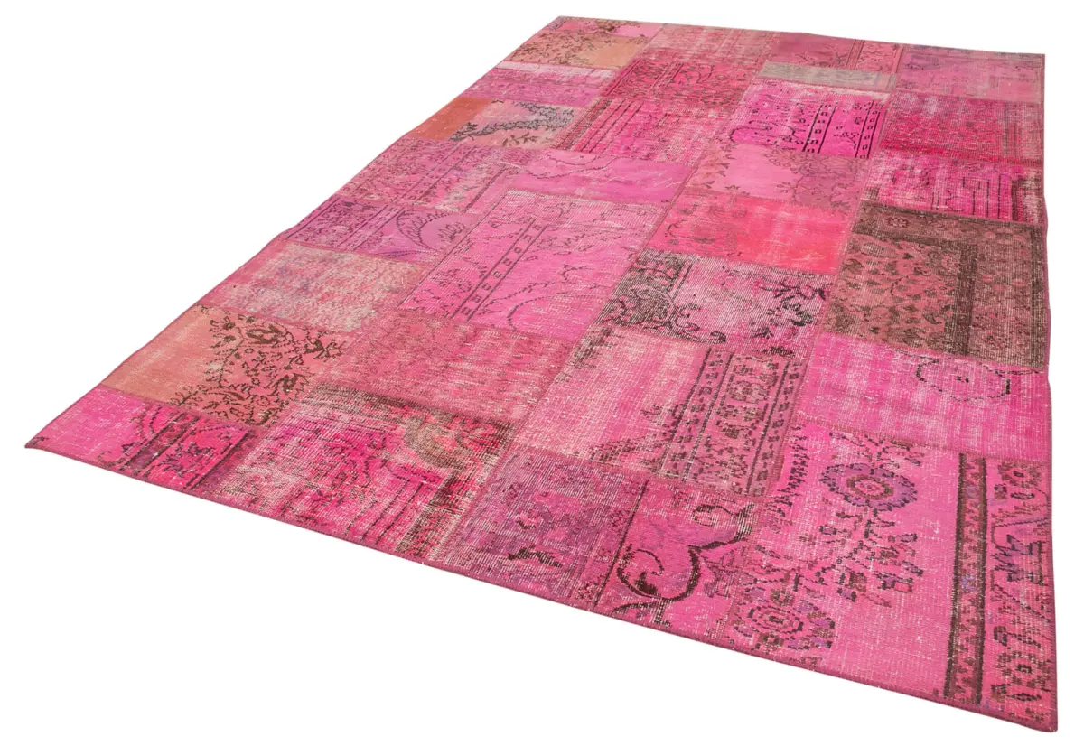 Patchwork Pembe Pamuk Üzerine Yün El Dokuma Kilim-208x314 - Görsel 3