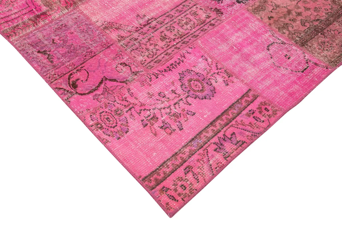 Patchwork Pembe Pamuk Üzerine Yün El Dokuma Kilim-208x314 - Görsel 4